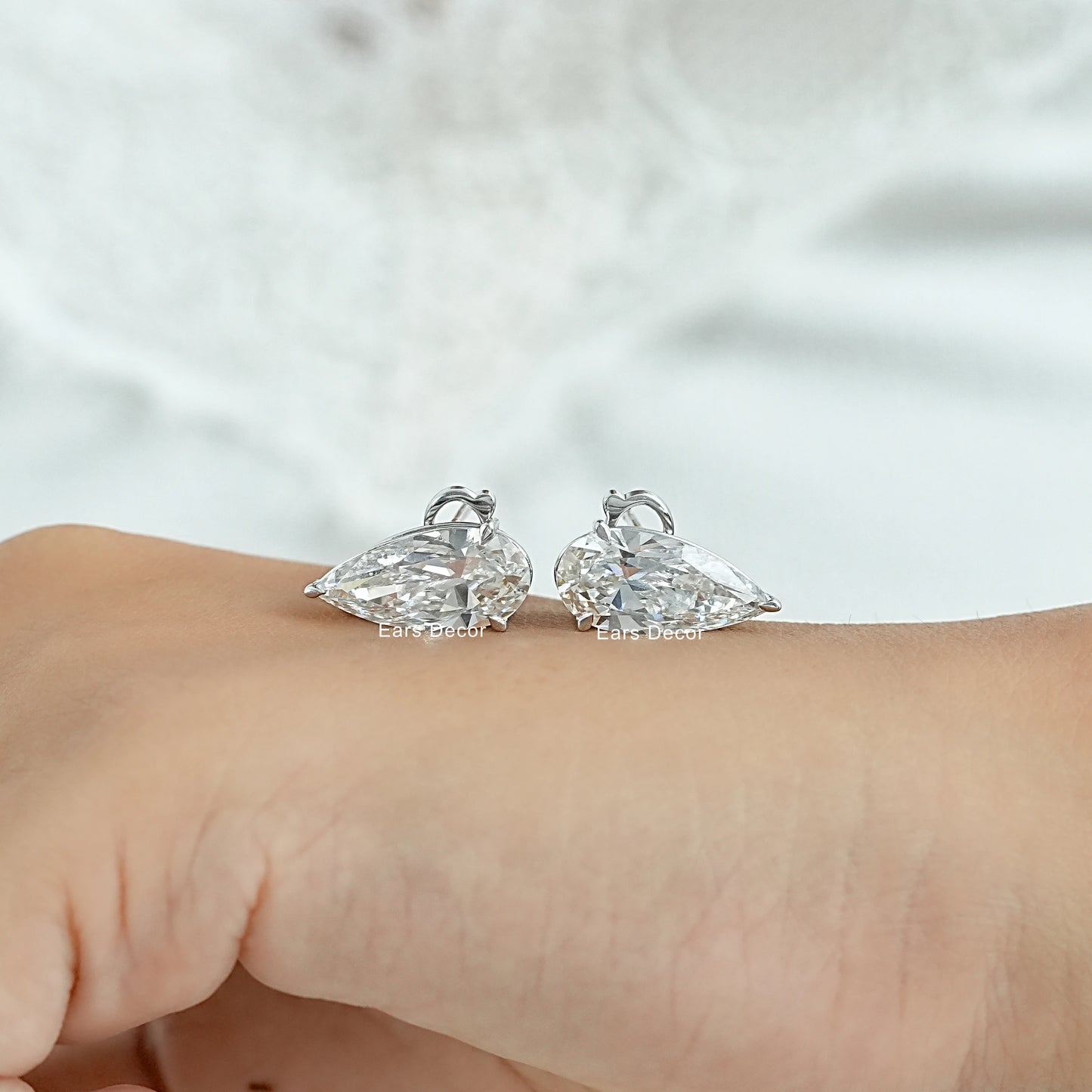 Clip On Pear Lab Diamond Stud Earrings