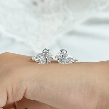 Clip On Pear Lab Diamond Stud Earrings