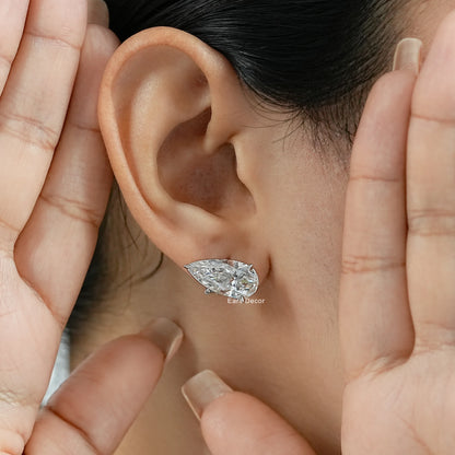 Clip On Pear Lab Diamond Stud Earrings