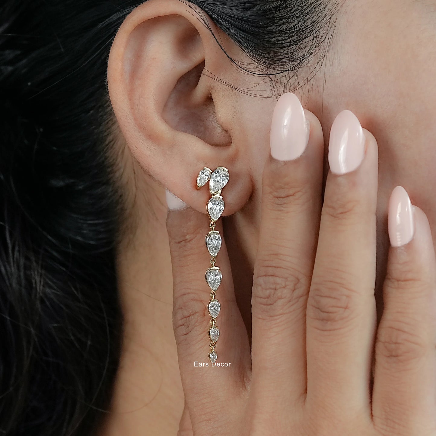 Pear Cut Lab Diamond Liner Drop Earrings