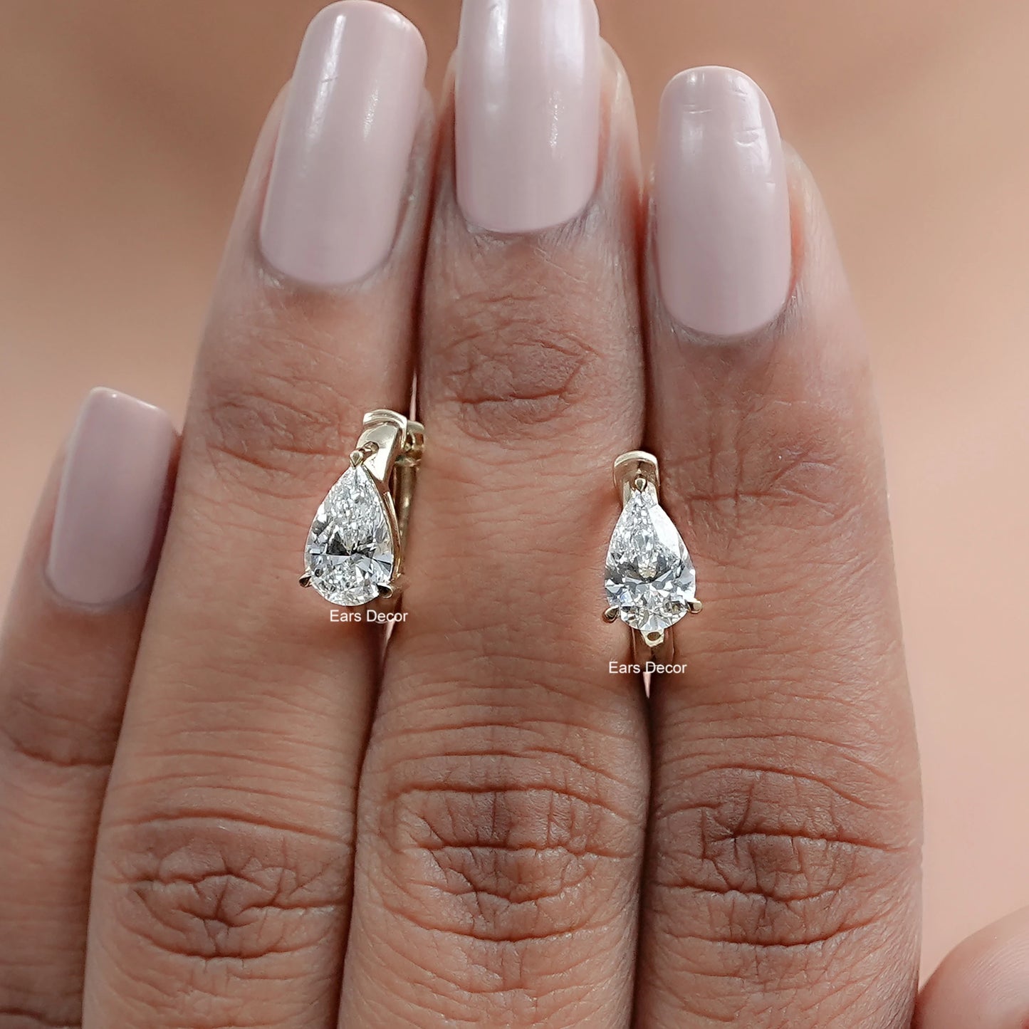 Pear Cut Lab Diamond Huggies Hoop Earrings