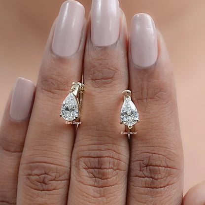 Pear Cut Lab Diamond Huggies Hoop Earrings