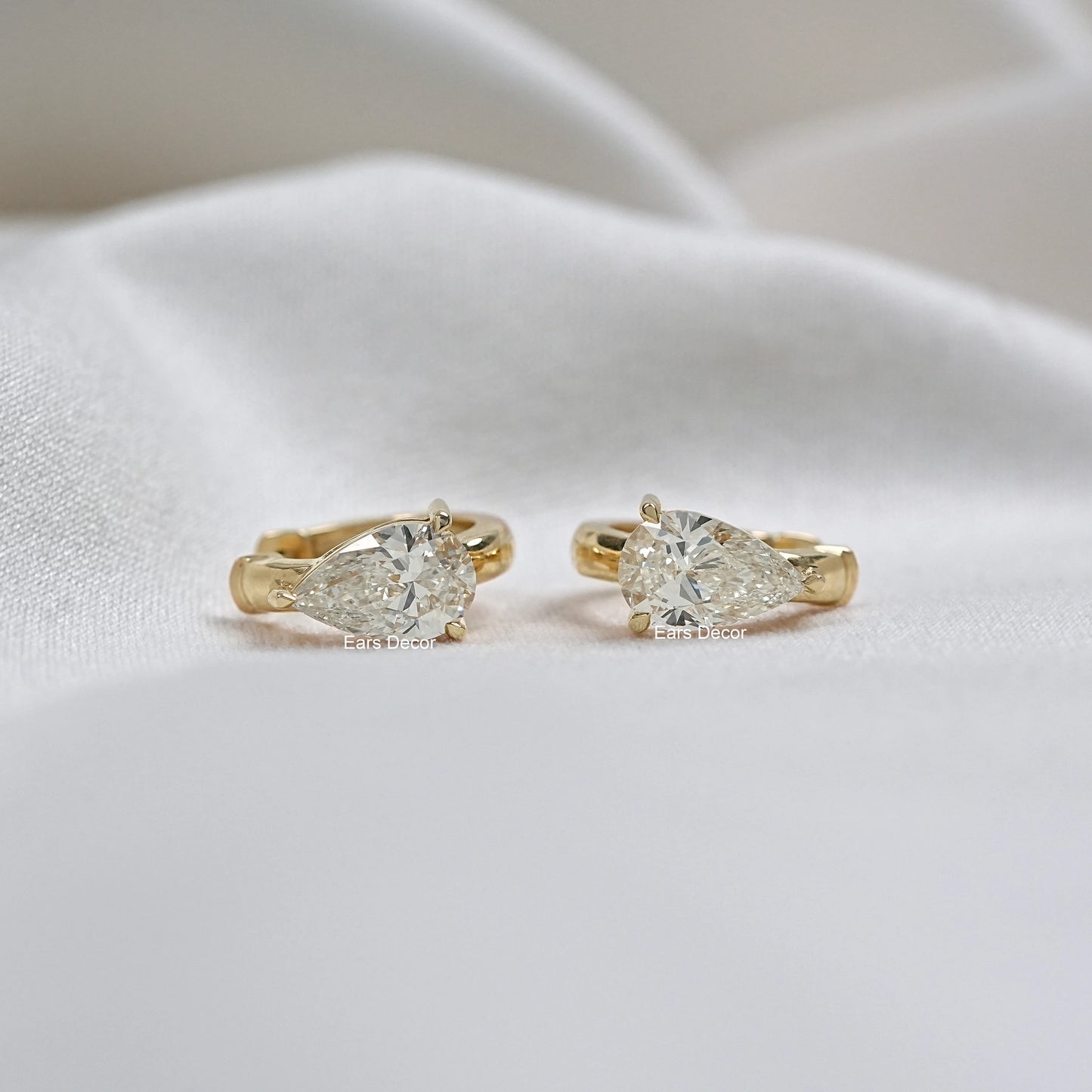 Pear Cut Lab Diamond Huggies Hoop Earrings