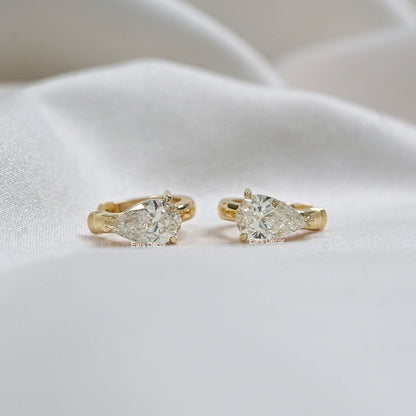 Pear Cut Lab Diamond Huggies Hoop Earrings