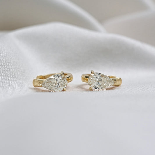 Pear Cut Lab Diamond Huggies Hoop Earrings