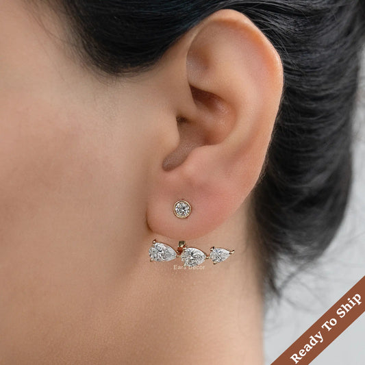 Pear Cut Diamond Ear Jacket Earring