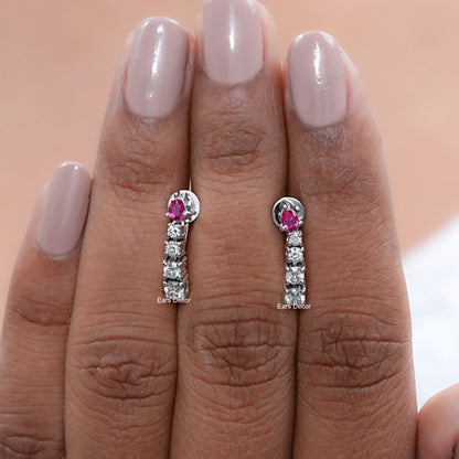 Pear Ruby And Round Diamond Tennis Drop Earrings
