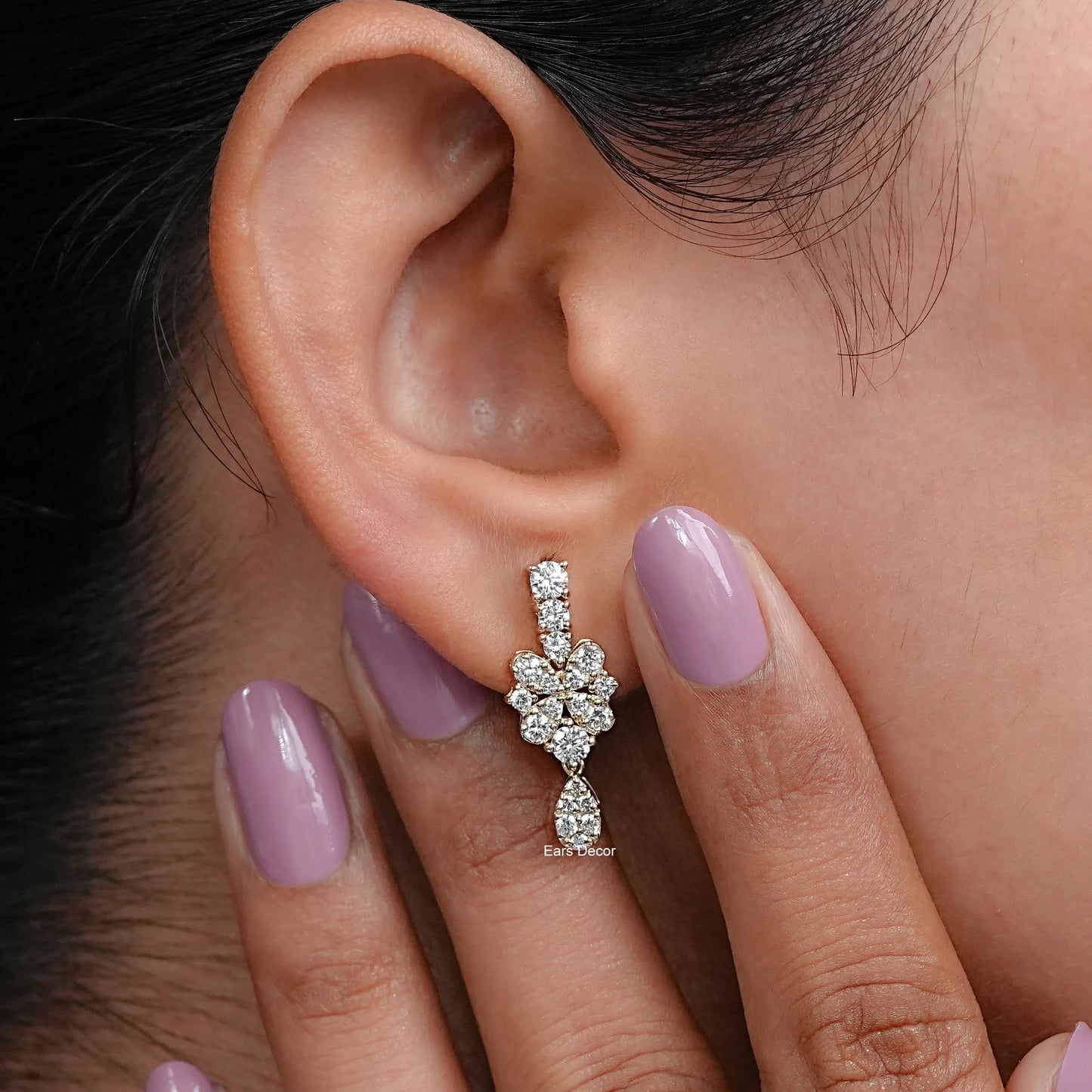 Round Cut Natural Diamond Pear Drop Earrings
