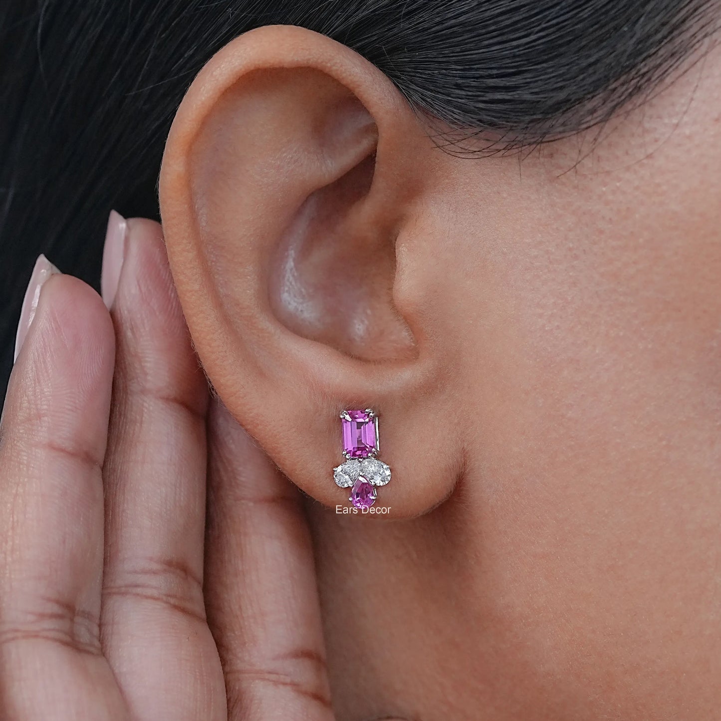 Pink Emerald & Pear Gemstone Drop Earrings