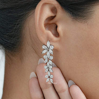 Marquise Cut Lab Diamond Cluster Drop Earrings
