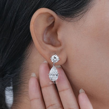 Pear & Round Lab Diamond Drop Earrings