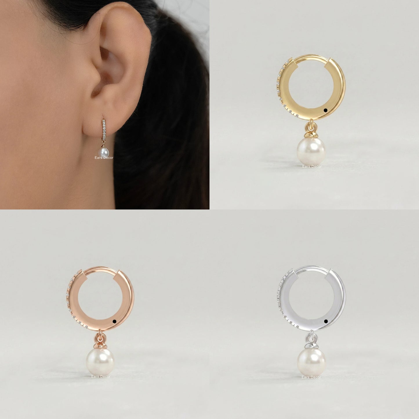 Pearl Gemstone Dangle Hoop Earring