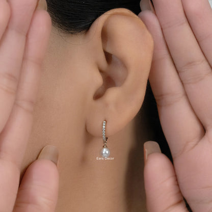 Pearl Gemstone Dangle Hoop Earring