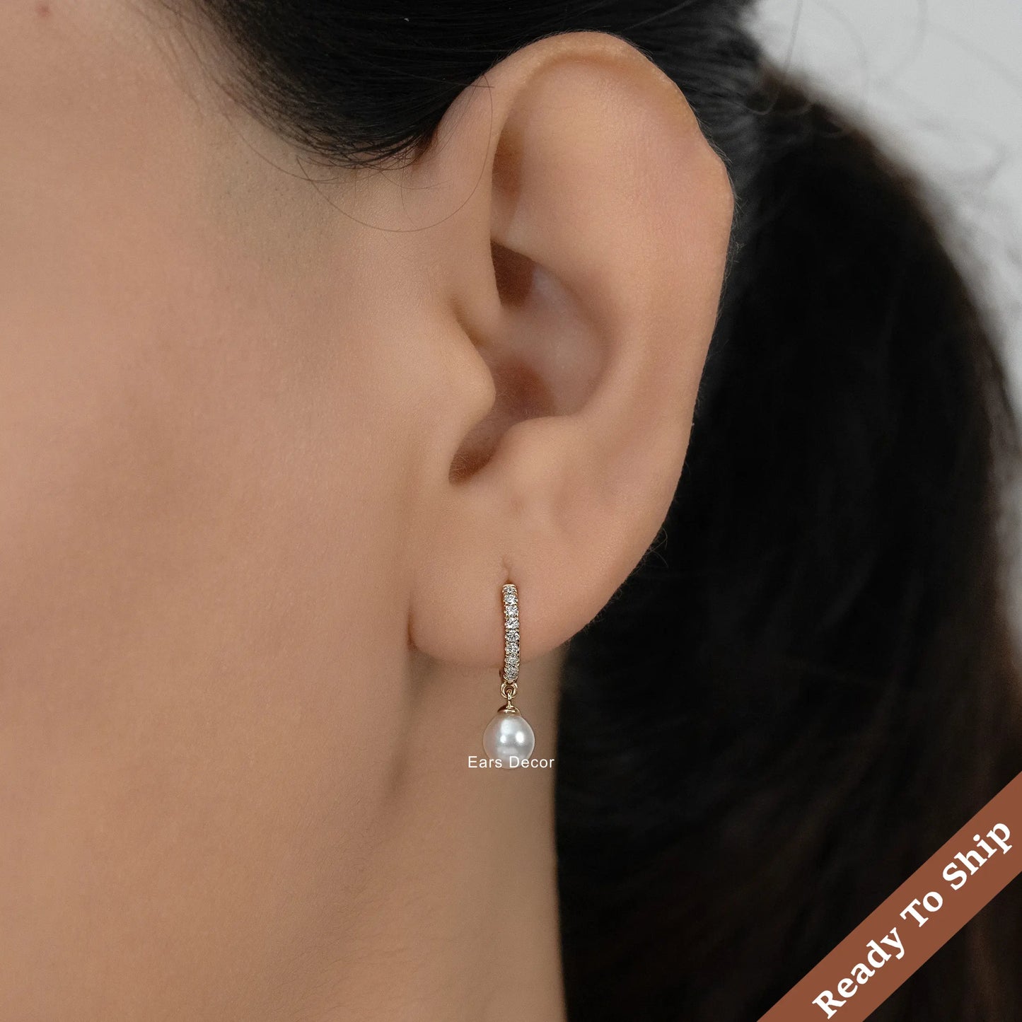 Pearl Gemstone Dangle Hoop Earring