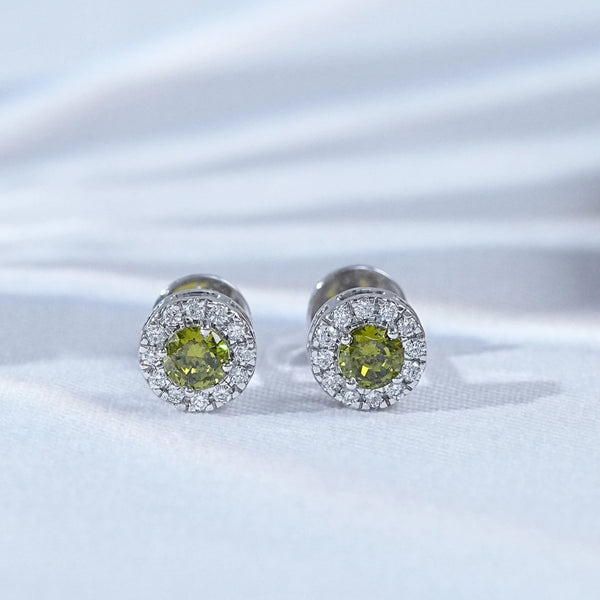 Peridot Green Round Cut Halo Stud Earrings