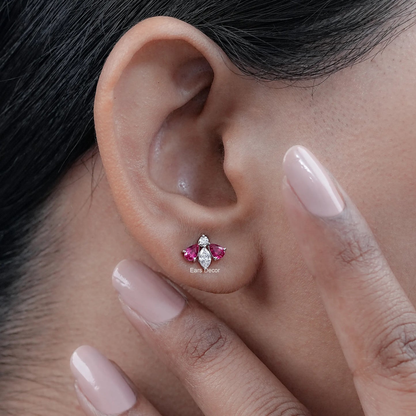 Ruby Pear And Marquise Lab Diamond stud Earrings
