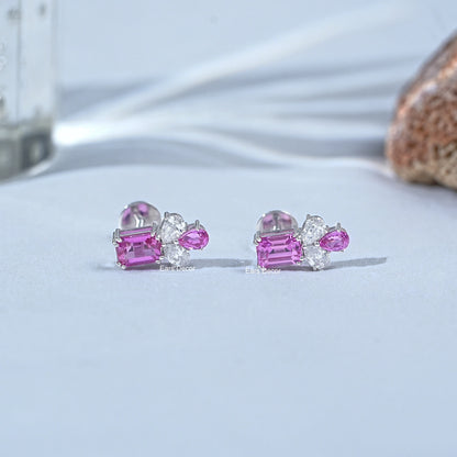 Pink Emerald & Pear Gemstone Drop Earrings