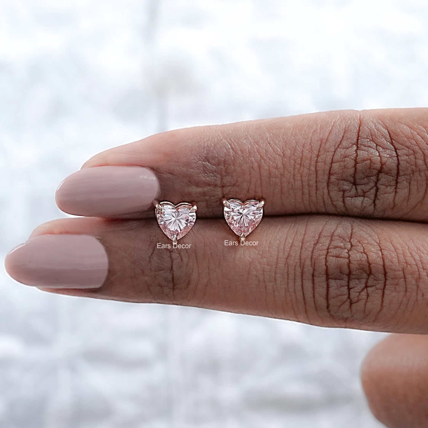 Heart Shaped Pink Lab Diamond Solitaire Stud Earrings
