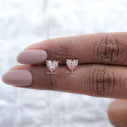 Heart Shaped Pink Lab Diamond Solitaire Stud Earrings
