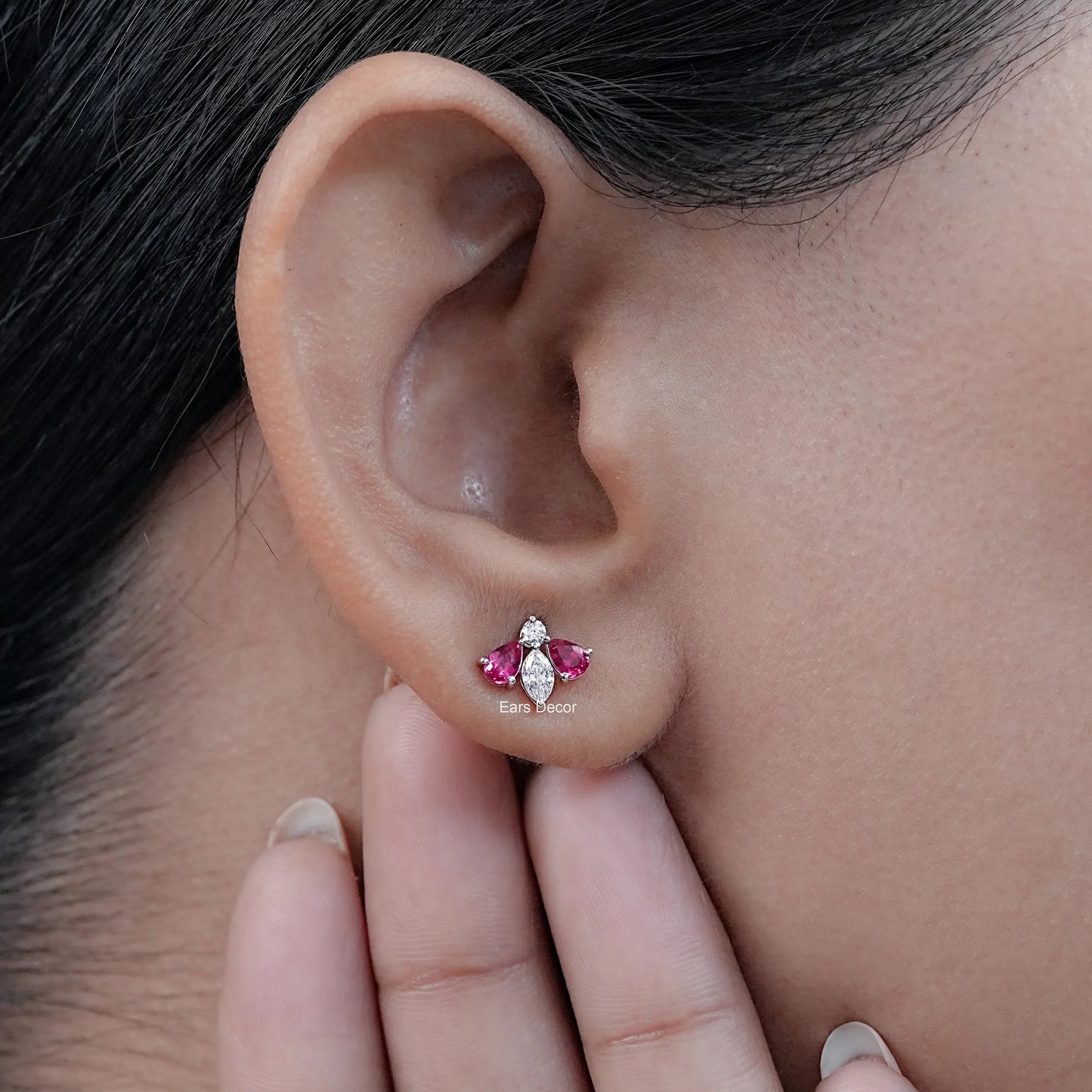 Ruby Pear And Marquise Lab Diamond stud Earrings