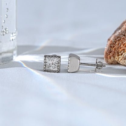 Princess Cut Lab Diamond Milgrain Stud Earrings