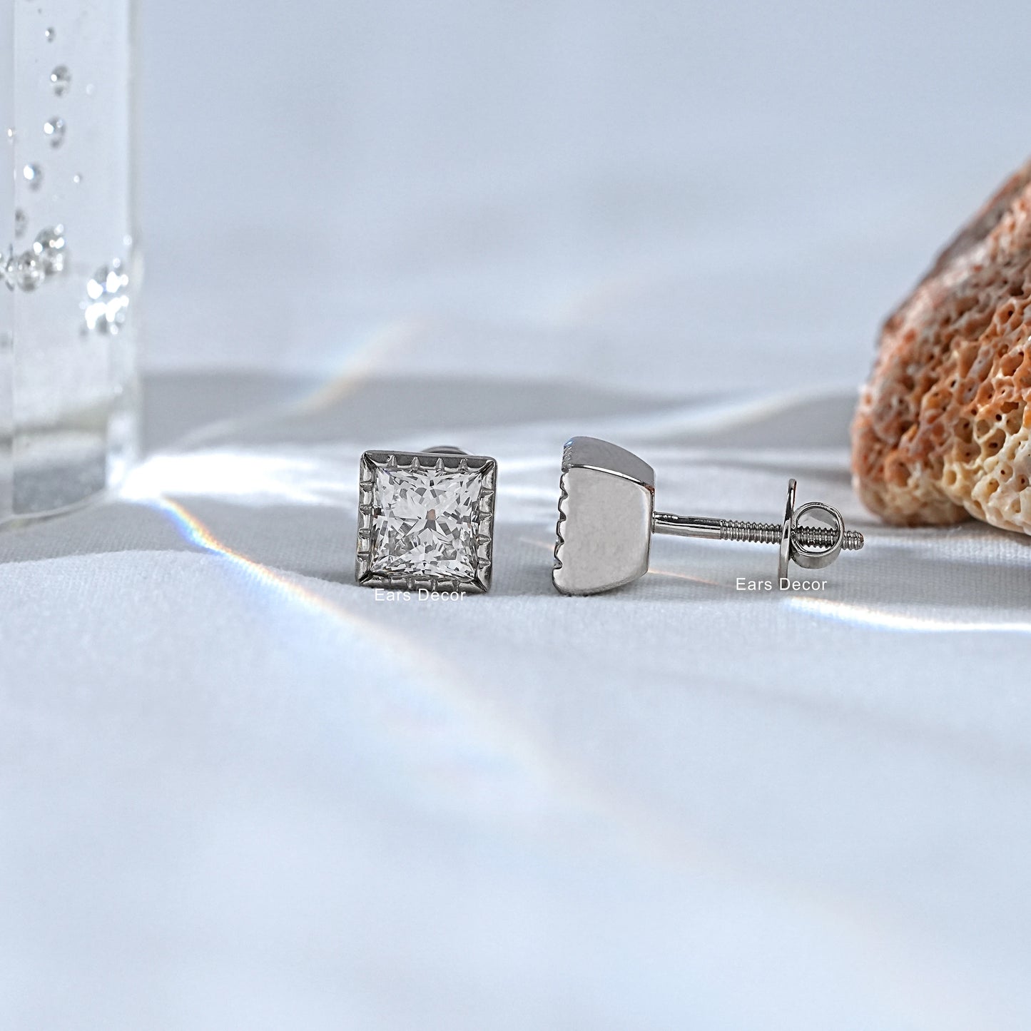 Princess Cut Moissanite Milgrain Set Stud Earrings