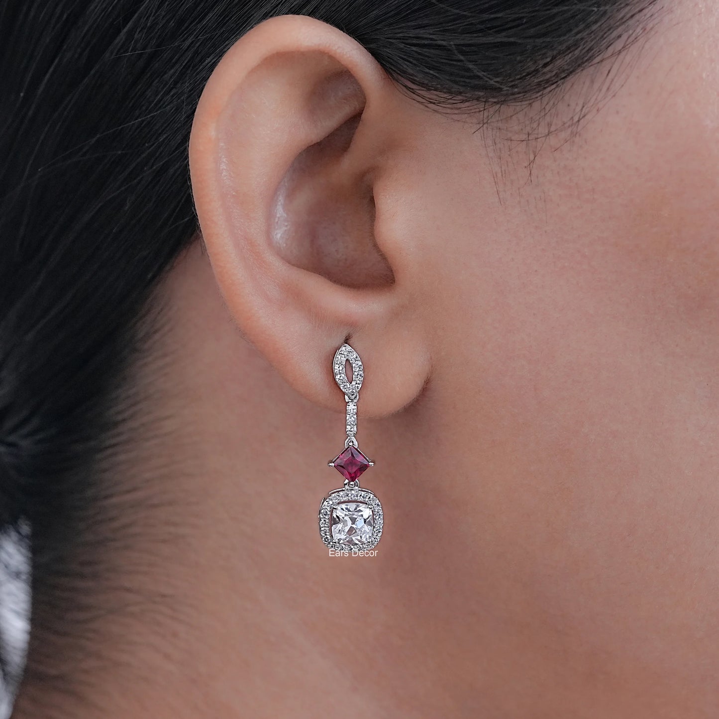 Old Mine Cushion Cut Halo Dangle Earrings