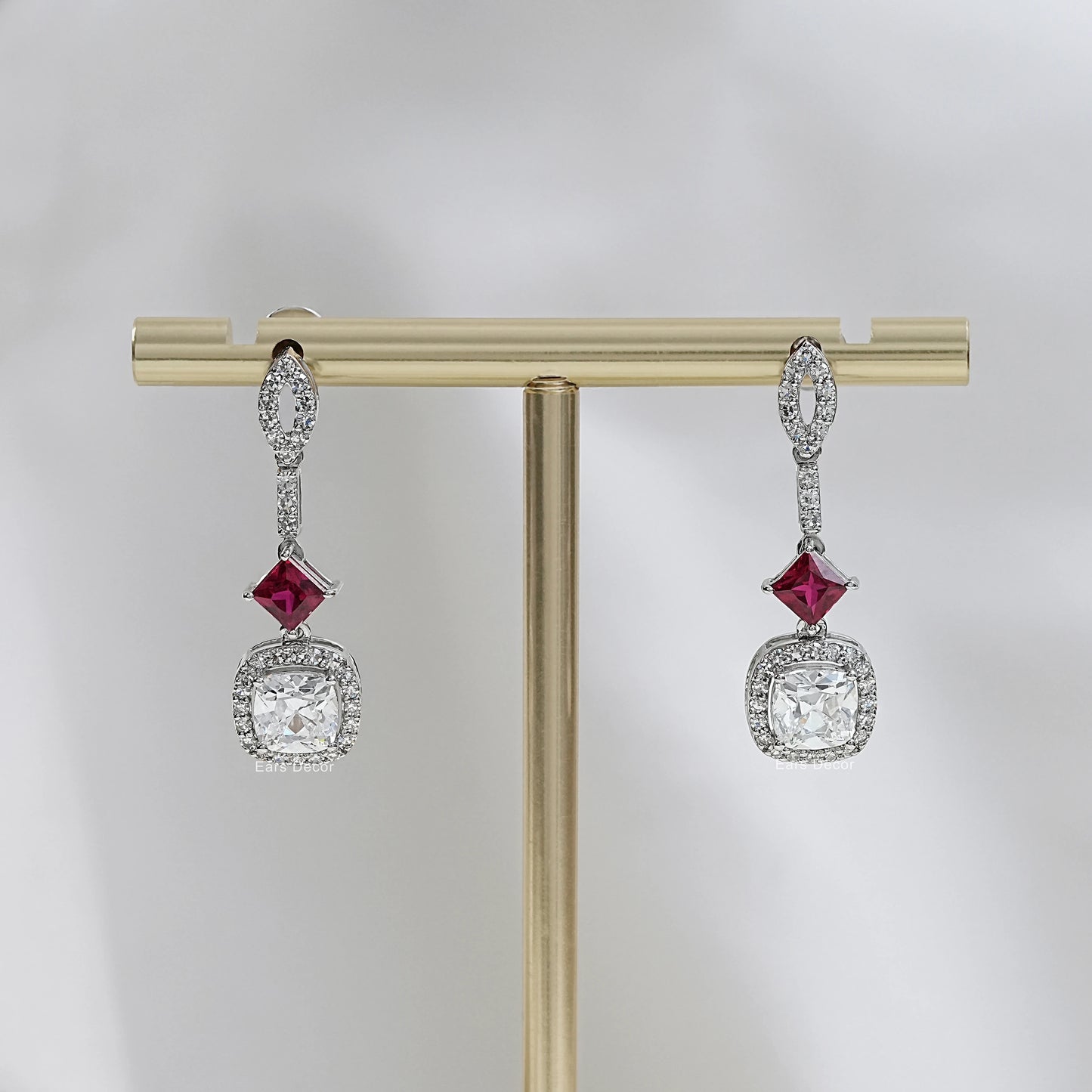 Old Mine Cushion Cut Halo Dangle Earrings