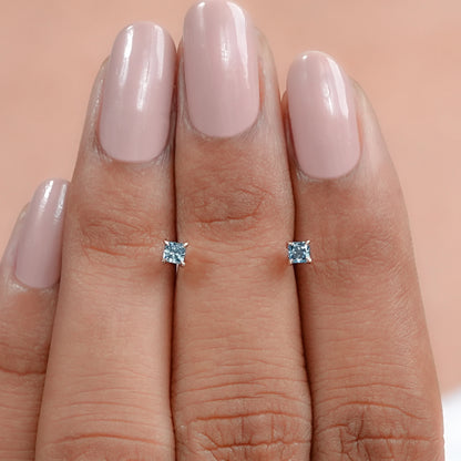 Princess Cut Lab Blue Diamond Stud Earrings
