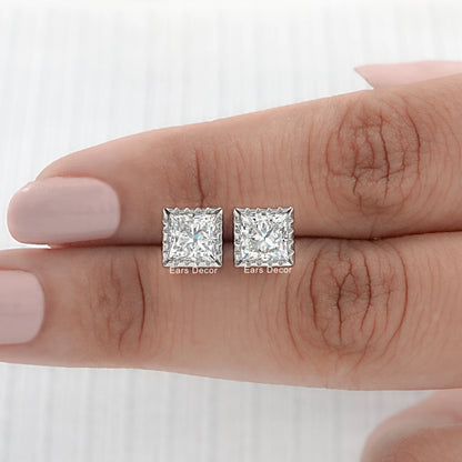 Princess Cut Moissanite Milgrain Set Stud Earrings