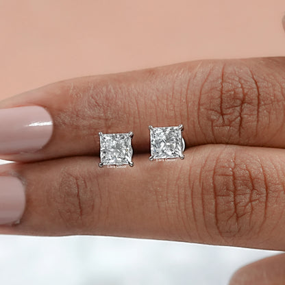 Princess Cut Lab Grown Diamond Solitaire Stud Earrings featuring a bold square stone that offers a smashing and rather distinguished sparkle for any occasion.
