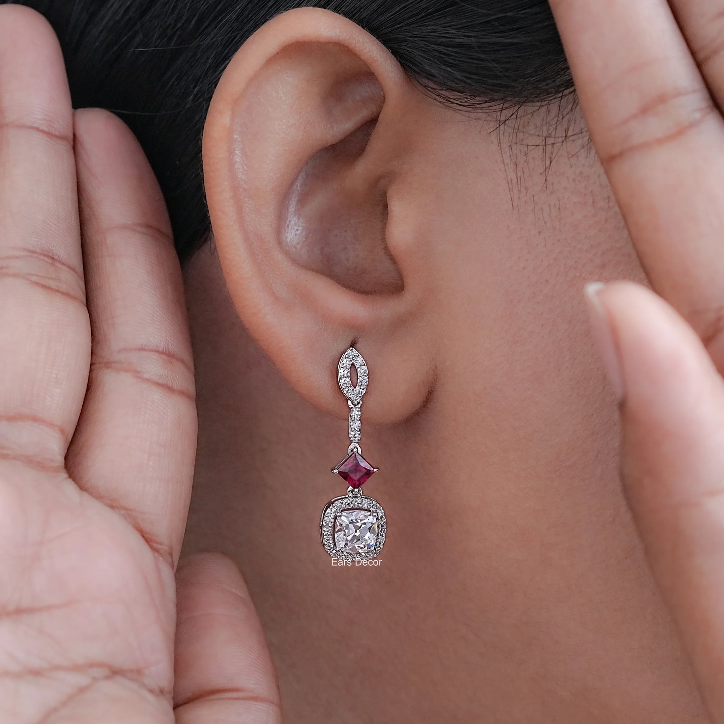 Old Mine Cushion Cut Halo Dangle Earrings