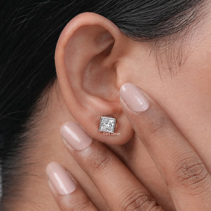 Brilliant Cut Princess Lab Diamond Bezel Set Stud Earrings