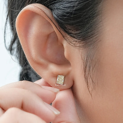 Yellow Radiant Cut Lab Diamond Stud Earring