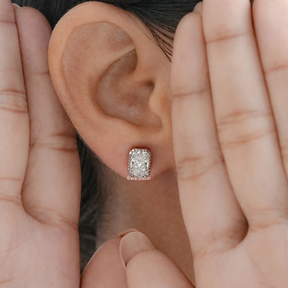 Milgrain Radiant Cut Moissanite Stud Earrings