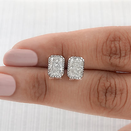 Milgrain Radiant Cut Moissanite Stud Earrings