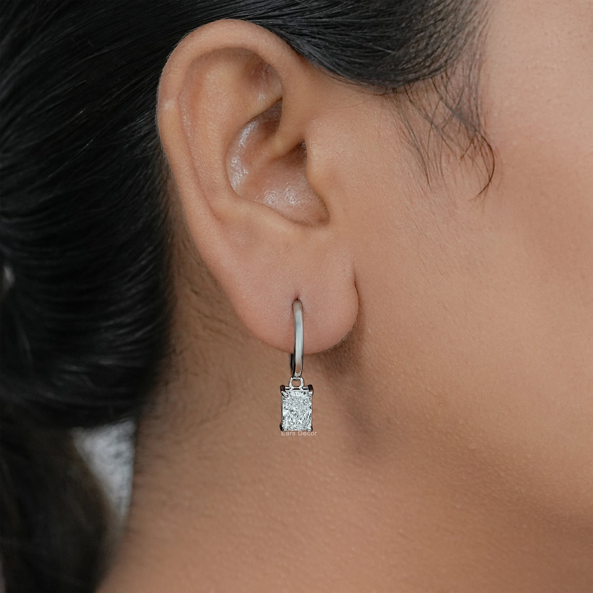 Lab Radiant Diamond Dangle Earrings