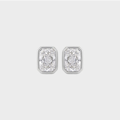 Radiant Cut Natural Diamond Bezel Set Solitaire Stud