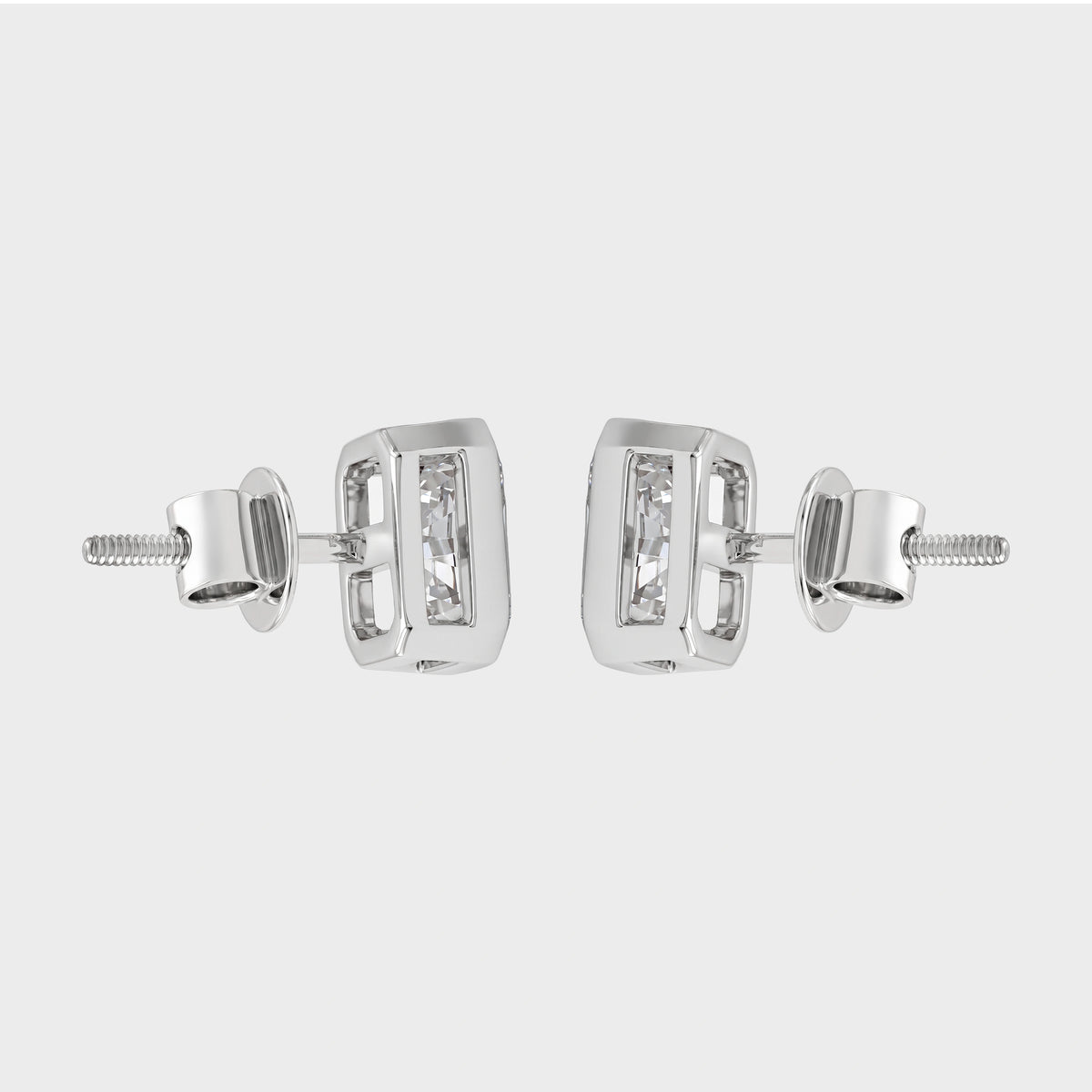 Radiant Cut Natural Diamond Bezel Set Solitaire Stud