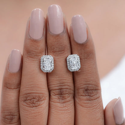 Lab Grown Radiant Diamond Halo Stud Earrings