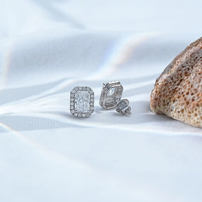 Lab Grown Radiant Diamond Halo Stud Earrings