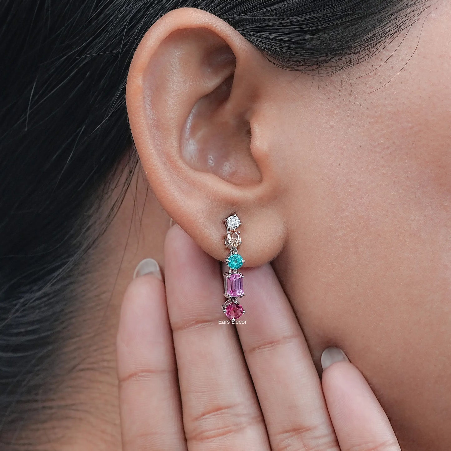 Multiple Shape Rainbow Gemstone Drop Earrings