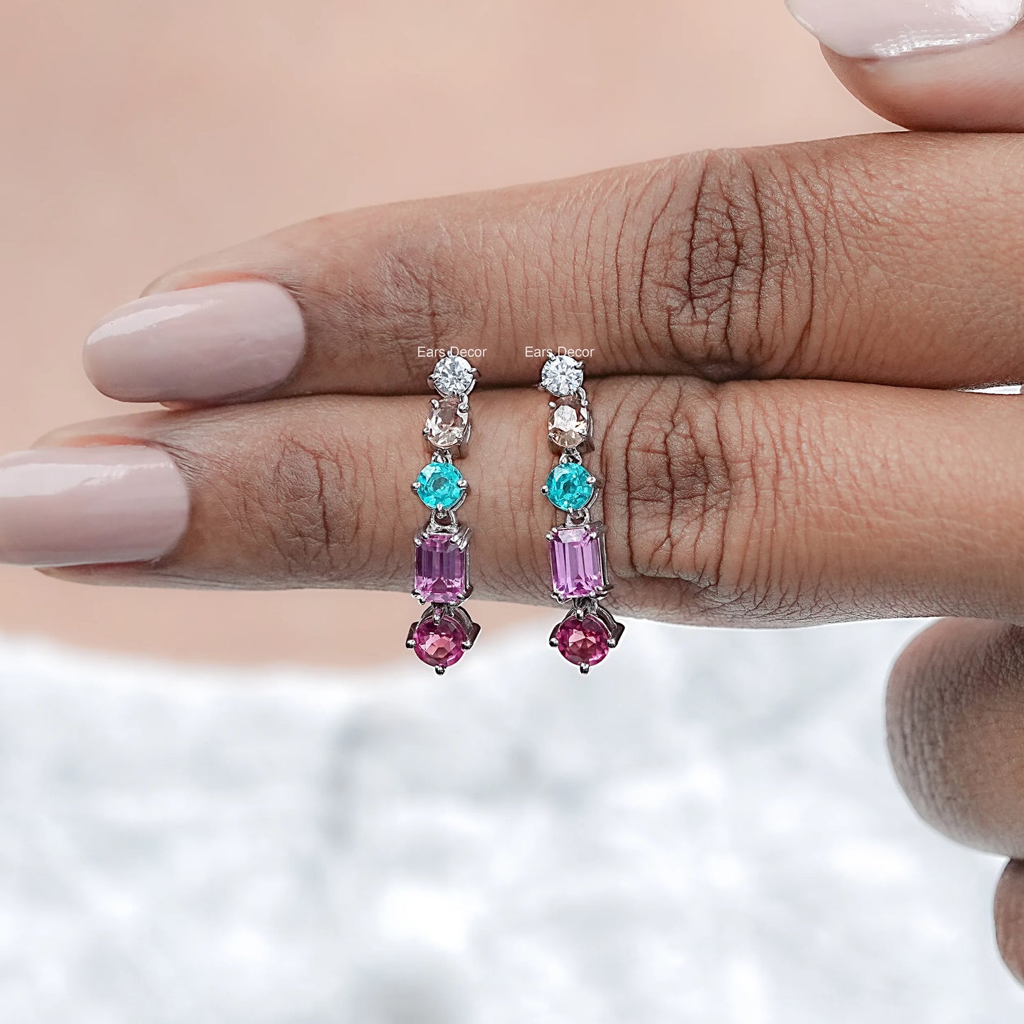 Multiple Shape Rainbow Gemstone Drop Earrings