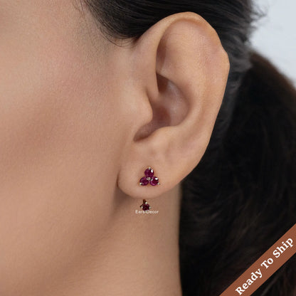 Red Ruby Gemstone Jacket Earring