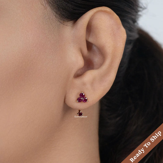 Red Ruby Gemstone Jacket Earring