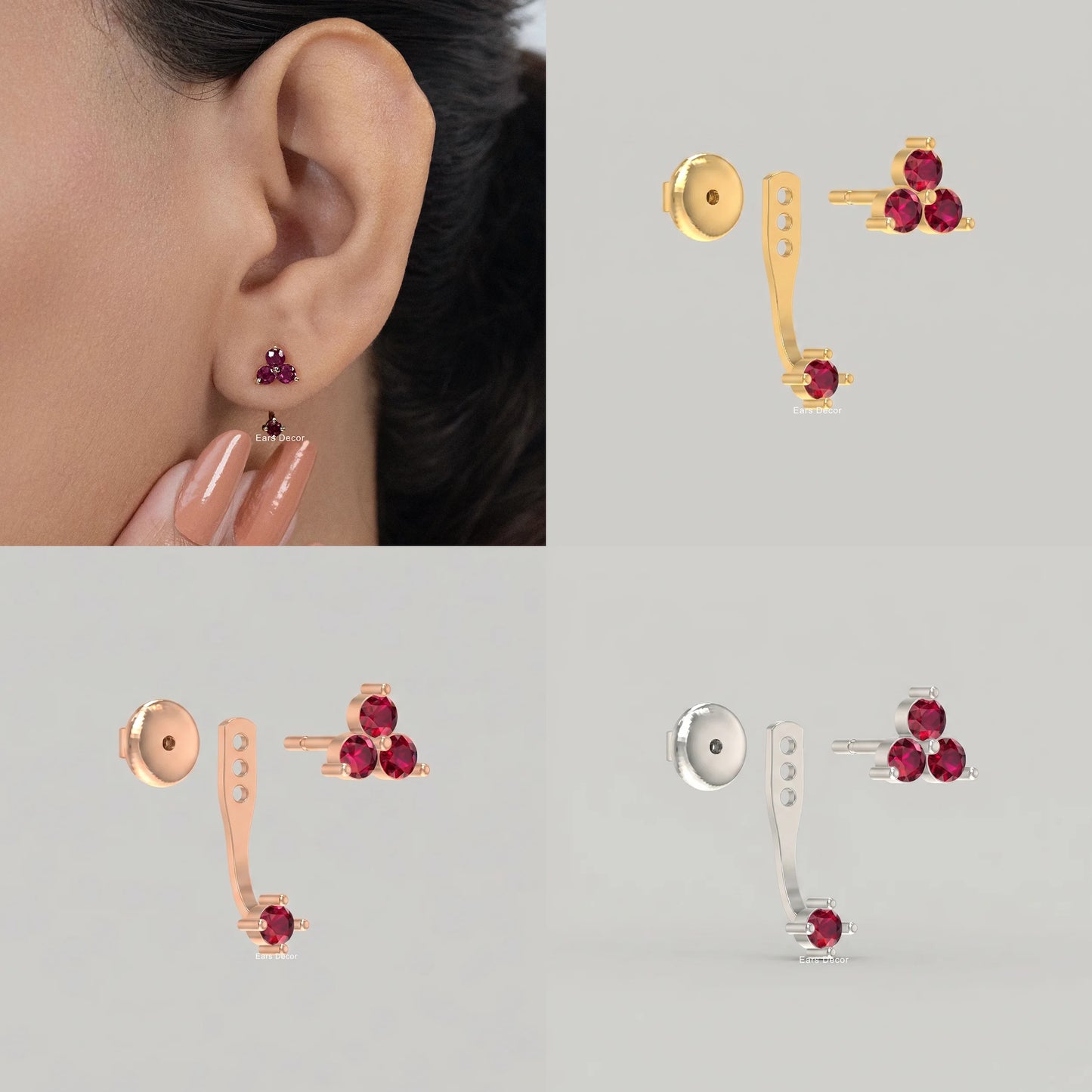 Red Ruby Gemstone Jacket Earring