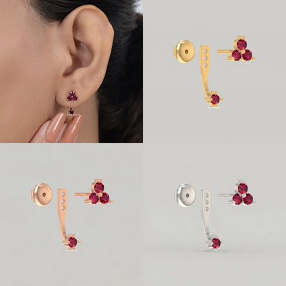 Red Ruby Gemstone Jacket Earring
