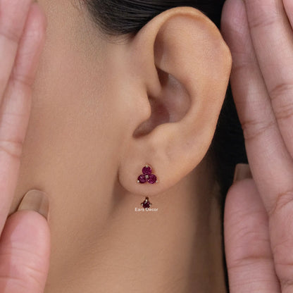 Red Ruby Gemstone Jacket Earring