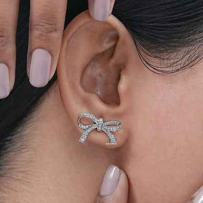 Round Lab Diamond Bow Shape Earrings