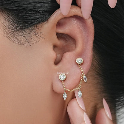 Double Piercing Chain Dangle Earrings
